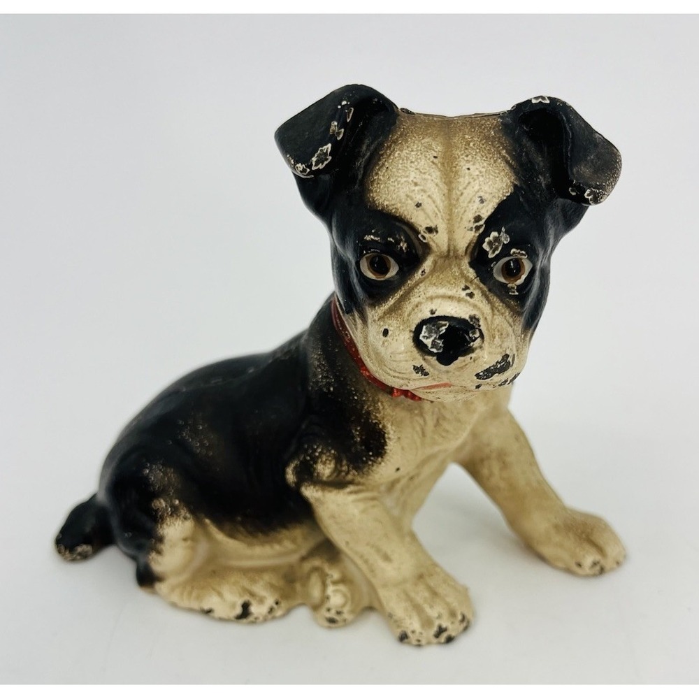 Antique Vintage Cast Iron Hubley Boston Bull Dog Seated Terrier Penny Bank